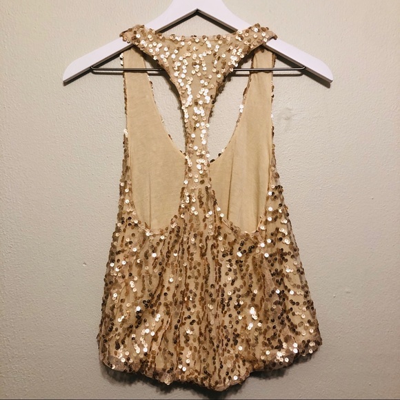 ALYTHEA Gold Sequin Racer Back Tank Top - Picture 2 of 6